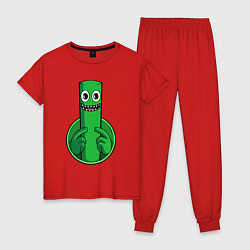 Пижама хлопковая женская Радужные друзья: Зеленый, цвет: красный