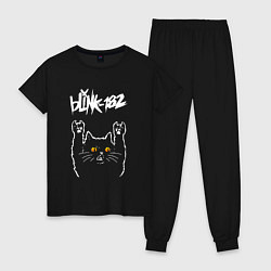 Пижама хлопковая женская Blink 182 rock cat, цвет: черный