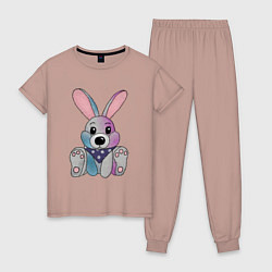 Пижама хлопковая женская Кролик на новый год, цвет: пыльно-розовый