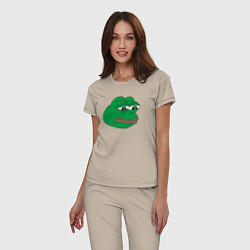 Пижама хлопковая женская Лягушонок Пепе-Frog Pepe, цвет: миндальный — фото 2