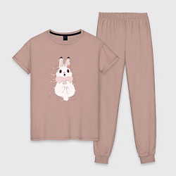 Пижама хлопковая женская Cute white rabbit, цвет: пыльно-розовый