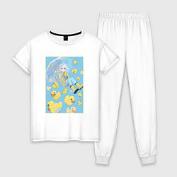 Пижама хлопковая женская Акира с уточками - Инцидент Кэмоно, цвет: белый