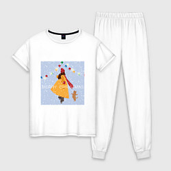 Пижама хлопковая женская Рождественское веселье, цвет: белый