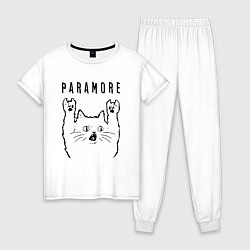 Пижама хлопковая женская Paramore - rock cat, цвет: белый