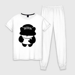 Пижама хлопковая женская Борзый пандёныш из Бруклина, цвет: белый