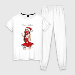 Пижама хлопковая женская Снегурочка селфи, цвет: белый