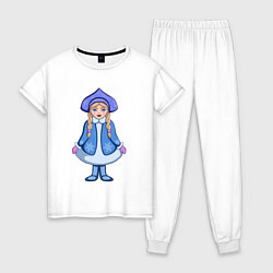 Пижама хлопковая женская Снегурочка с косичками, цвет: белый