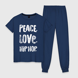 Пижама хлопковая женская Мир - любовь - хип хоп, цвет: тёмно-синий