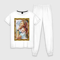 Пижама хлопковая женская Мать и дитя - картина масло, цвет: белый