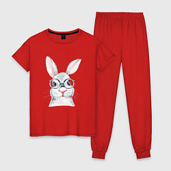 Пижама хлопковая женская Серый кролик, цвет: красный