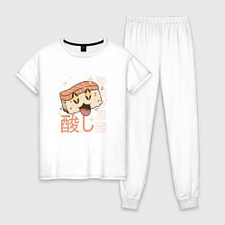 Пижама хлопковая женская Kawaii суши, цвет: белый