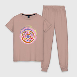 Пижама хлопковая женская Мультяшный сладкий пончик, цвет: пыльно-розовый