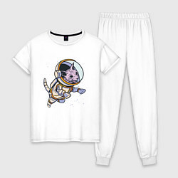 Пижама хлопковая женская Кот сфинкс космонавт, цвет: белый