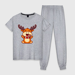 Пижама хлопковая женская Рождественский олень чибик, цвет: меланж