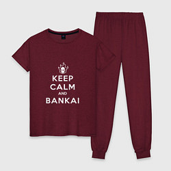 Пижама хлопковая женская Keep calm and bankai - Bleach, цвет: меланж-бордовый