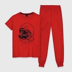 Пижама хлопковая женская Лайка собака космонавт СССР, цвет: красный