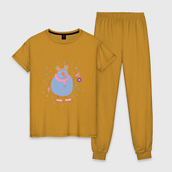 Пижама хлопковая женская Снеговик с шариком, цвет: горчичный