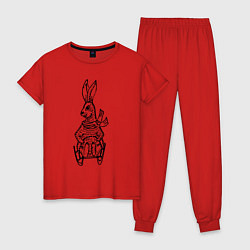 Пижама хлопковая женская Кролик на санках, цвет: красный