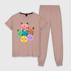 Пижама хлопковая женская Забавные котики, цвет: пыльно-розовый