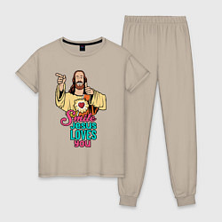 Пижама хлопковая женская Jesus Christ love u, цвет: миндальный