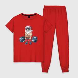 Пижама хлопковая женская Санта силач, цвет: красный