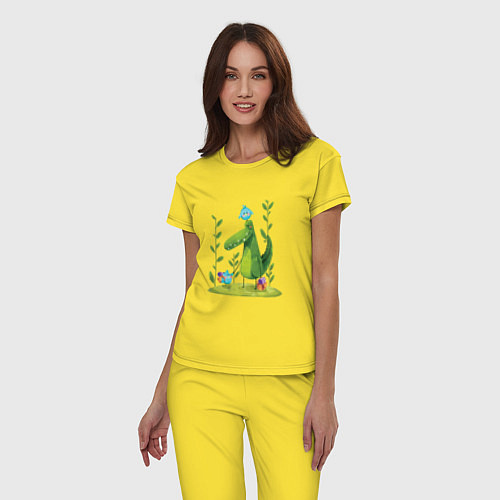 Женская пижама Крокодил и птички / Желтый – фото 3
