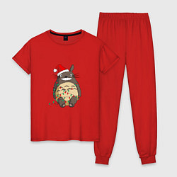 Пижама хлопковая женская Тоторо и гирлянда, цвет: красный
