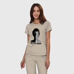 Пижама хлопковая женская Джон Леннон - портрет, цвет: миндальный — фото 2