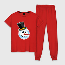 Пижама хлопковая женская Голова мультяшного снеговика, цвет: красный