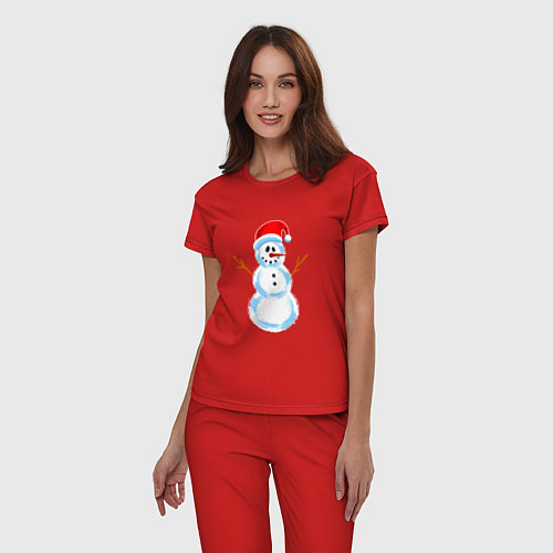 Женская пижама Мультяшный новогодний снеговик / Красный – фото 3