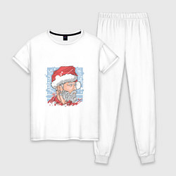 Пижама хлопковая женская Claus christmas, цвет: белый