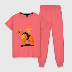 Пижама хлопковая женская Stray - cat logo, цвет: коралловый