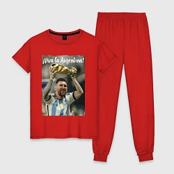 Пижама хлопковая женская Lionel Messi - world champion - Argentina, цвет: красный