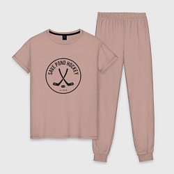 Пижама хлопковая женская Save Pond Hockey, цвет: пыльно-розовый
