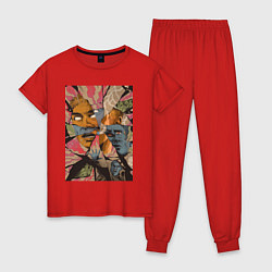 Пижама хлопковая женская Кадр из комикса, цвет: красный