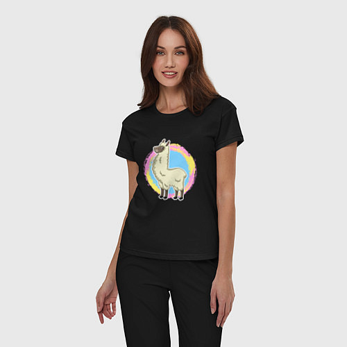 Женская пижама Мультяшная лама альпака / Черный – фото 3