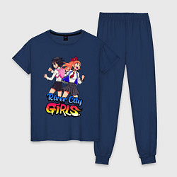 Пижама хлопковая женская River city girls - fighting, цвет: тёмно-синий