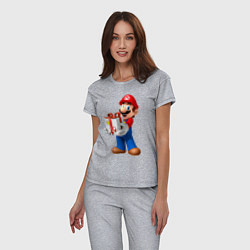 Пижама хлопковая женская Марио держит подарок, цвет: меланж — фото 2