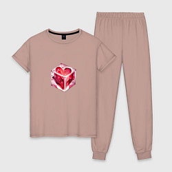 Пижама хлопковая женская Сердце в кубе, цвет: пыльно-розовый