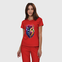 Пижама хлопковая женская Сердце, череп и розы, цвет: красный — фото 2
