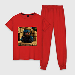 Пижама хлопковая женская Counter Strike в стиле Minecraft, цвет: красный