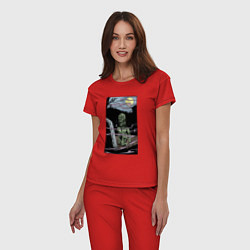 Пижама хлопковая женская Картина - труп в могиле, цвет: красный — фото 2