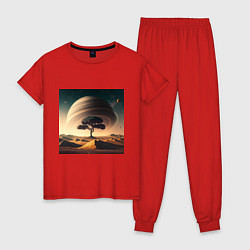 Пижама хлопковая женская Дерево на марсе и сатурн, цвет: красный