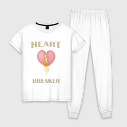 Пижама хлопковая женская Разбиватель сердец, цвет: белый