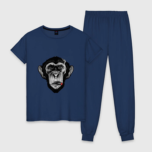 Женская пижама Шимпанзе с сигарой / Тёмно-синий – фото 1