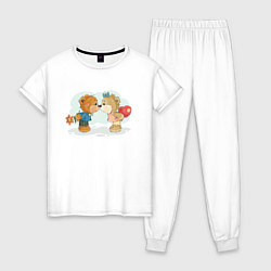 Пижама хлопковая женская Влюблённые медведи, цвет: белый