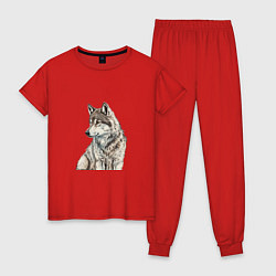 Пижама хлопковая женская Серая волчица, цвет: красный