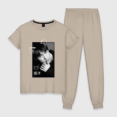 Женская пижама Котик Ян Ян / Миндальный – фото 1