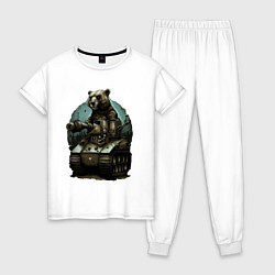 Пижама хлопковая женская Медведь на танке, цвет: белый