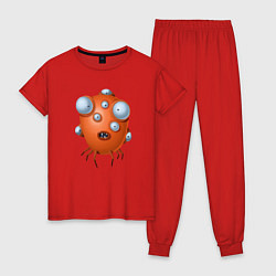 Пижама хлопковая женская Рыба - мутант, цвет: красный